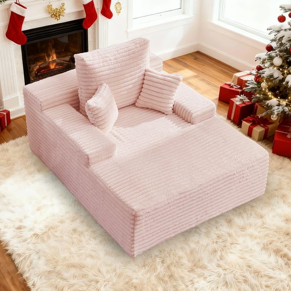 Korser 68.5'' Oversized Chair Chaise Lounge Indoor with Throw Pillows and Armrests Corduroy Upholstered Sofa Bed for Living Room,Pink