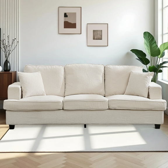 Korser 89" Chenille Sofa 3 Seater Couch with Extra Upholstered Deep Seats for Living Room,Removable Cover,Assembly Required,Beige