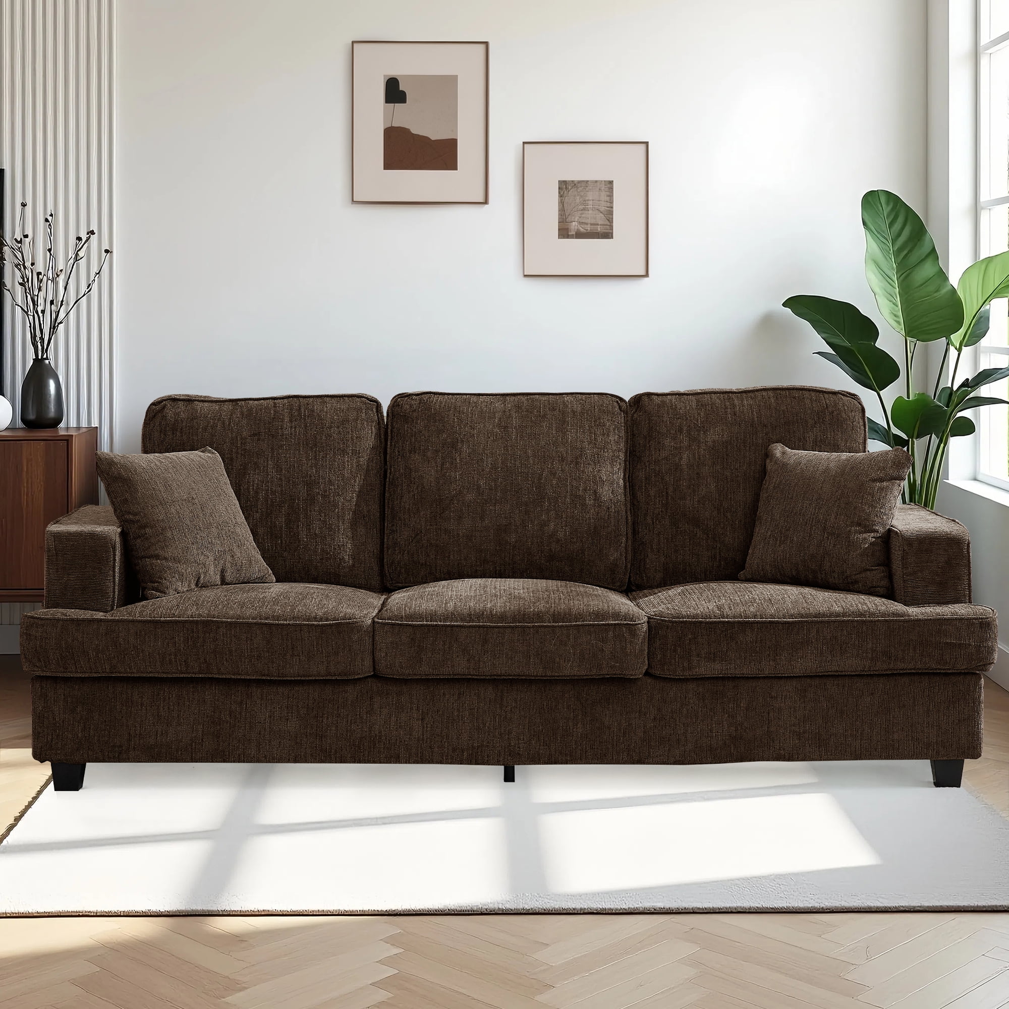 Korser 89" Chenille Sofa 3 Seater Couch with Extra Upholstered Deep Seats for Living Room,Removable Cover,Assembly Required,Brown