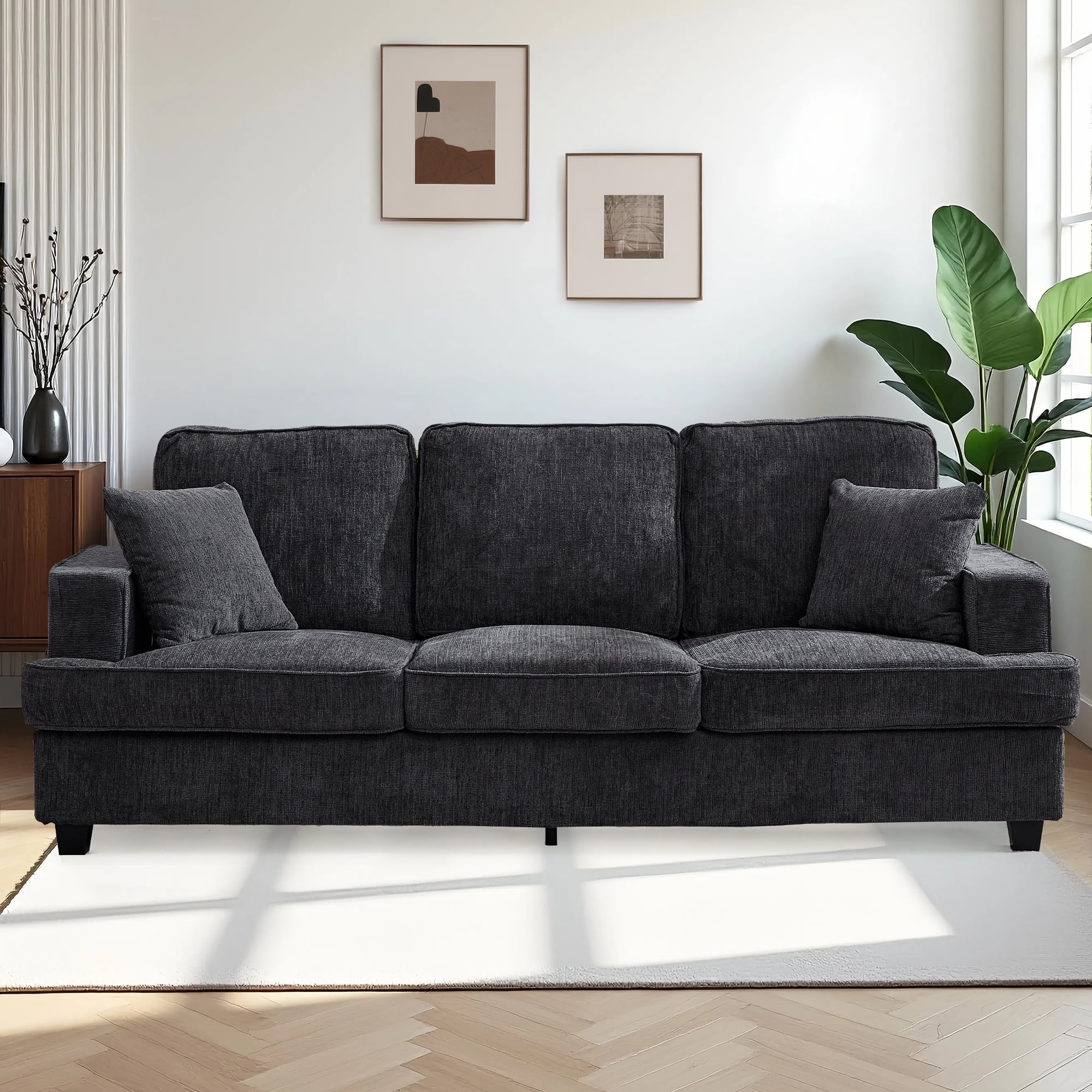 Korser 89" Chenille Sofa 3 Seater Couch with Extra Upholstered Deep Seats for Living Room,Removable Cover,Assembly Required,Grey