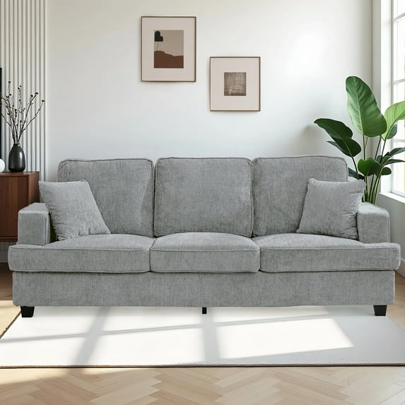 Korser 89" Chenille Sofa 3 Seater Couch with Extra Upholstered Deep Seats for Living Room,Removable Cover,Assembly Required,Pewter