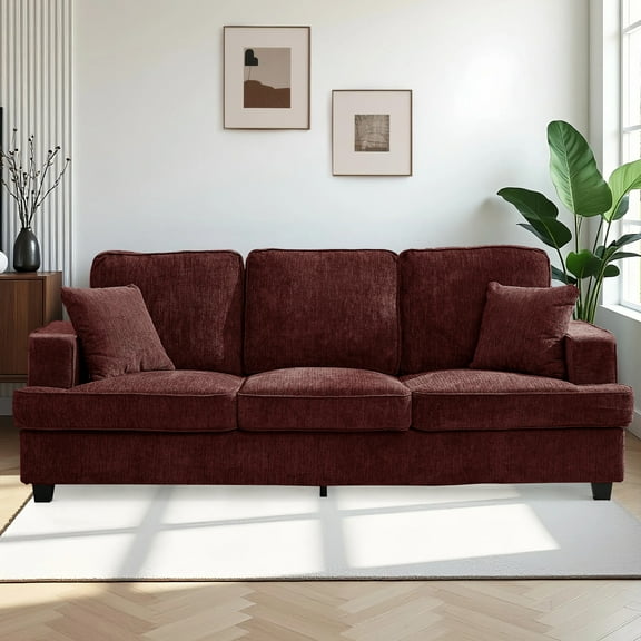 Korser 89" Chenille Sofa 3 Seater Couch with Extra Upholstered Deep Seats for Living Room,Removable Cover,Assembly Required,Wine Red