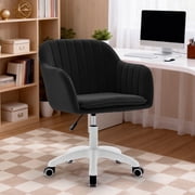 Korser Adjustable High Vanity Chair with Pillow Velvet Swivel Desk Chair with Wheels,Space-Saving Makeup Computer Chair,Home Office Desk Chair,Black