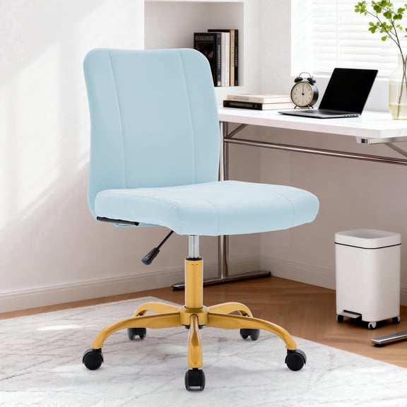 Korser Armless Home Office Desk Chair with Back Modern Vanity Chair with Adjustable Height,360° Swivel Task Chair,Velvet,Blue