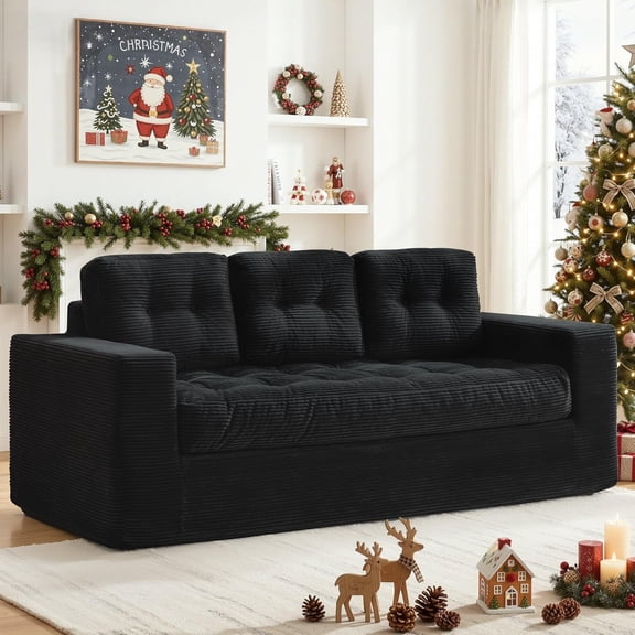 Korser Boneless Couches for Living Room, 74" Modern 3 Seater Sofa with Deep Seat, Comfy Cloud Sofa with Corduroy Fabric, No Assembly Couch, Bean Bag Couch for Bedroom, Dorm, Apartment