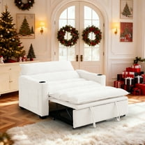 Korser Convertible Sleeper Chair Bed, 3-in-1 Pull Out Sofa Chair with Adjustable Backrest, Cup Holders, Side Pockets for Living Room, Beige