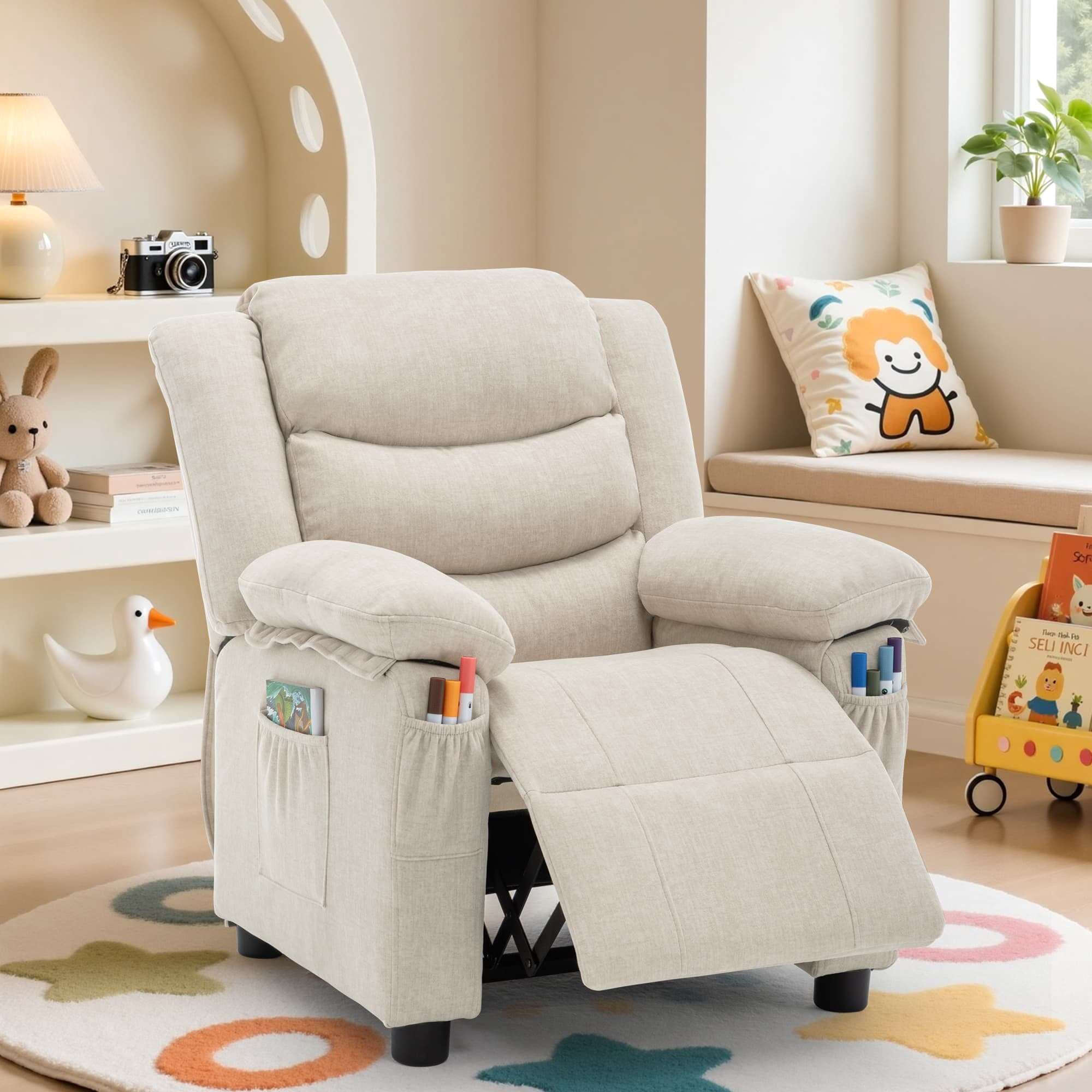 Korser Kids Recliner Chair Side Pockets Push Back Toddler Recliner Adjustable Footrest Child Recliner Girls Boys Kids Room Children S Rooms Beige: A Clear-Eyed Overview