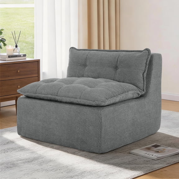 Korser Lazy Floor Sofa with Ottoman Sofa Lounge Chair with Pillows Modular Sectional Sofa for Living Room,No Assembly Required,Chenille,Grey