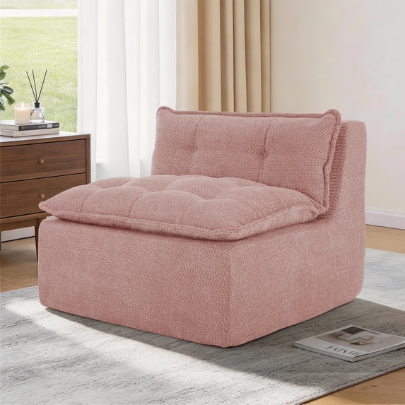Korser Lazy Floor Sofa with Ottoman Sofa Lounge Chair with Pillows Modular Sectional Sofa for Living Room,No Assembly Required,Chenille,Pink
