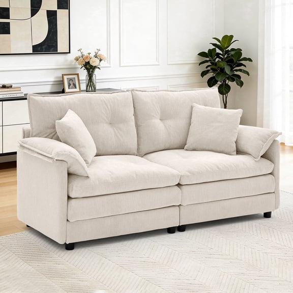 Korser Loveseat Sofa with Deep Seat Cloud Couch with 2 Pillows,Chenille 2-Seater Sofa Small Couch for Living Room,Assembly Required,Beige