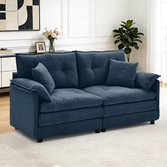 Korser Loveseat Sofa with Deep Seat Cloud Couch with 2 Pillows,Chenille 2-Seater Sofa Small Couch for Living Room,Assembly Required,Blue
