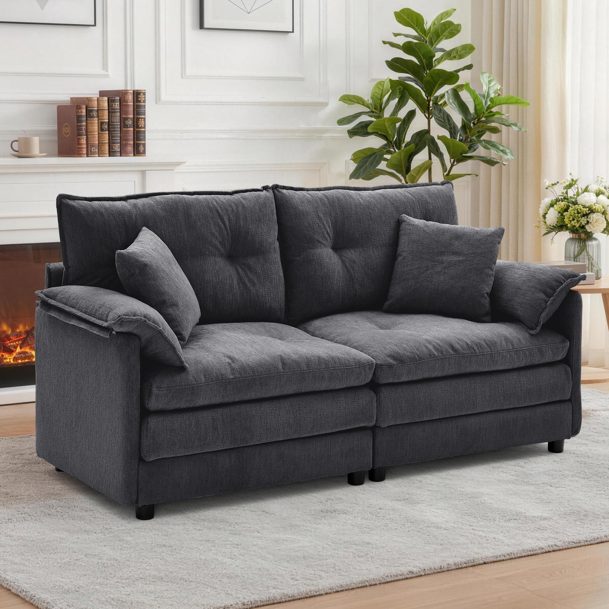 Korser Loveseat Sofa with Deep Seat Cloud Couch with 2 Pillows,Chenille 2-seater Sofa Small Couch for Living Room,Assembly Required,Dark Grey