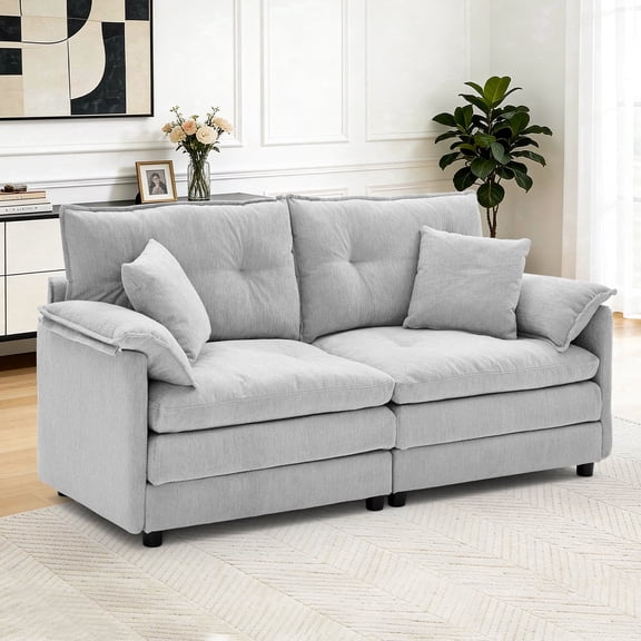 Korser Loveseat Sofa with Deep Seat Cloud Couch with 2 Pillows,Chenille 2-Seater Sofa Small Couch for Living Room,Assembly Required,Light Grey