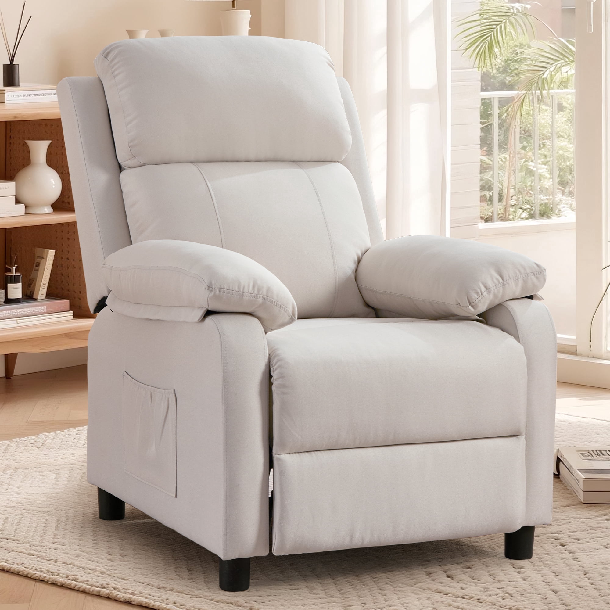 Korser Manual Push Back Recliner Chair with Side Pockets,Recliner Chairs for Adults for Living Room,Small Recliners for Small Spaces,Linen,Beige