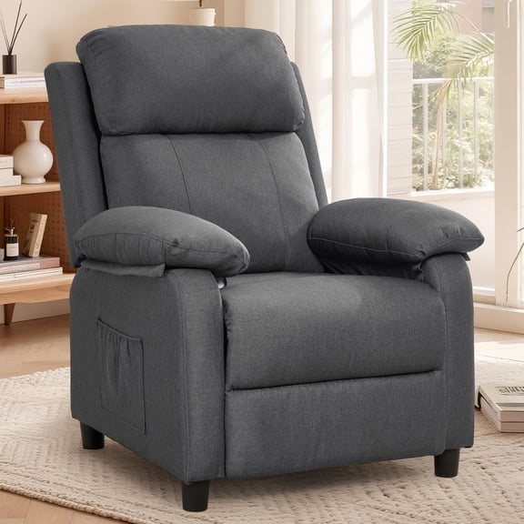 Korser Manual Push Back Recliner Chair with Side Pockets,Recliner Chairs for Adults for Living Room,Small Recliners for Small Spaces,Linen,Dark Grey