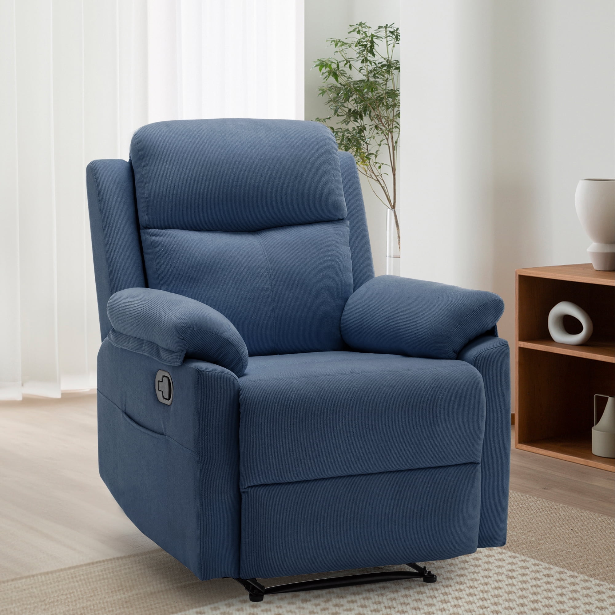 Korser Manual Small Recliner Chair for Small Spaces for Living Room,Corduroy,Blue
