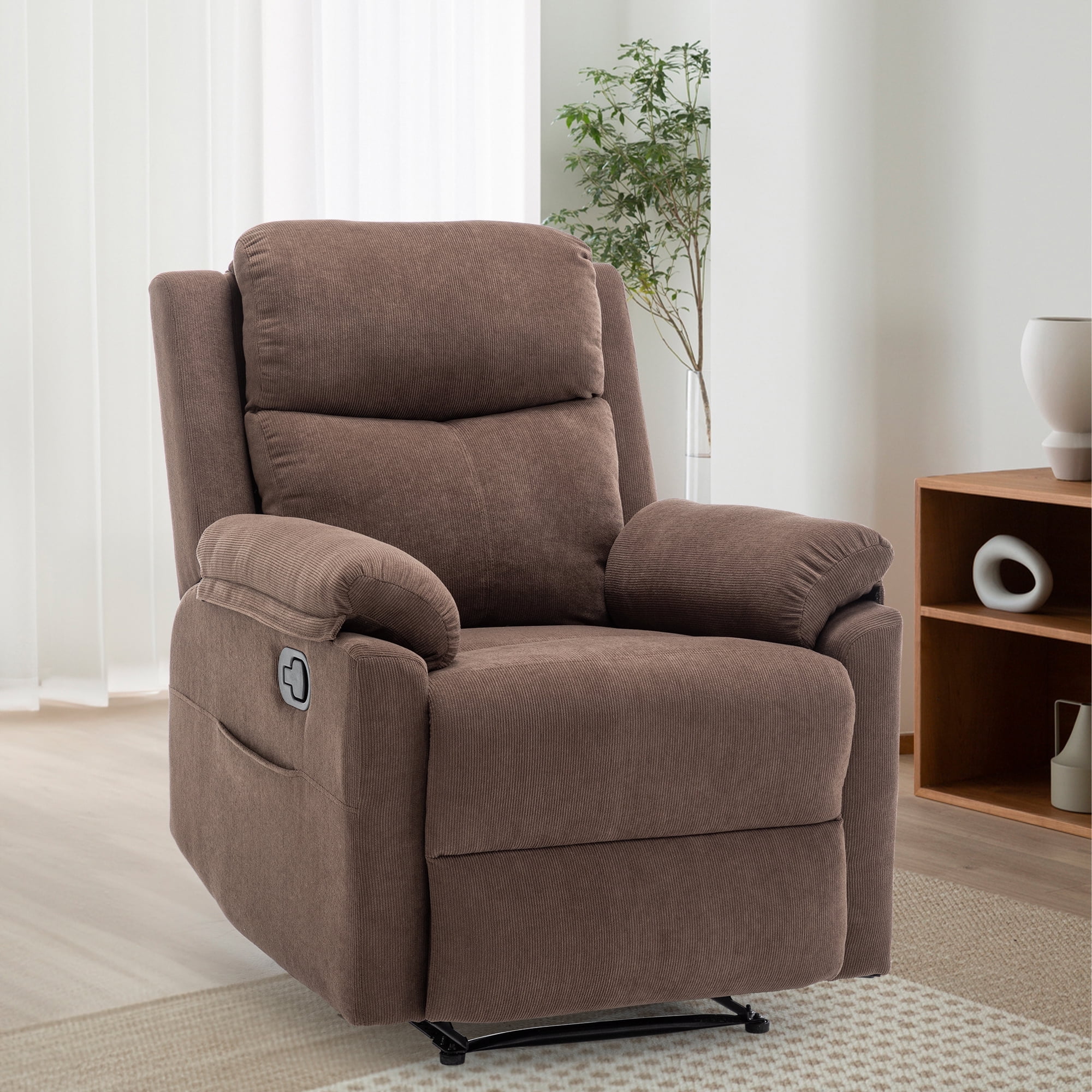 Korser Manual Small Recliner Chair for Small Spaces for Living Room,Corduroy,Brown