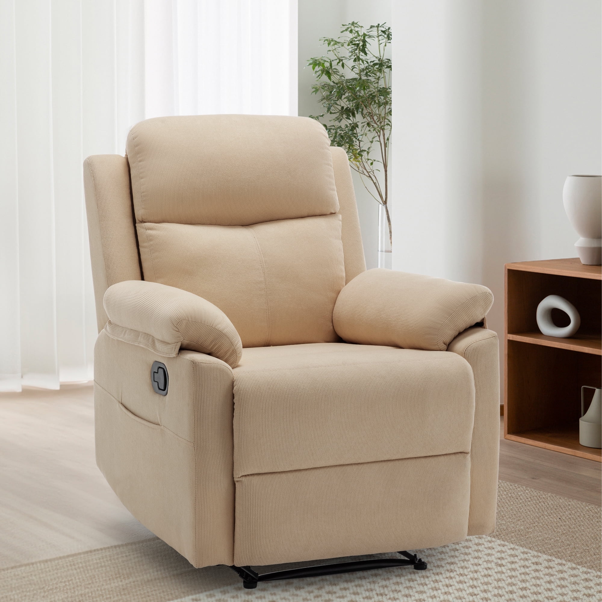 Korser Manual Small Recliner Chair for Small Spaces for Living Room,Corduroy,Khaki