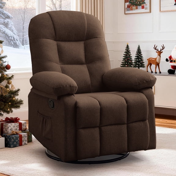 Korser Manual Swivel Rocker Recliner Chair for Living Room,Small Recliner Sofa for Small Spaces,Linen Fabric,Brown