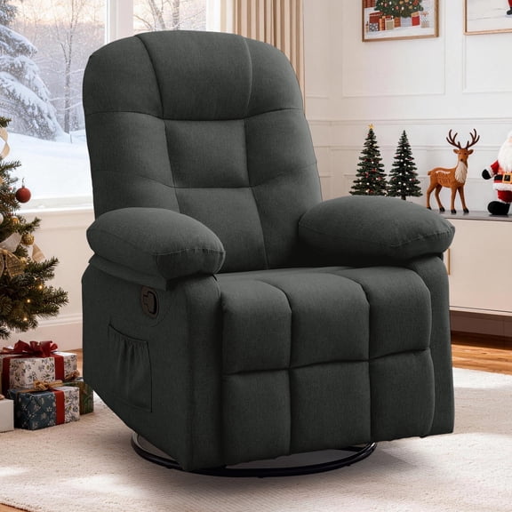 Korser Manual Swivel Rocker Recliner Chair for Living Room,Small Recliner Sofa for Small Spaces,Linen Fabric,Dark Grey