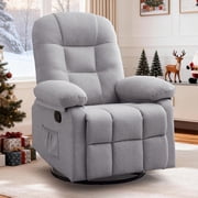 Korser Manual Swivel Rocker Recliner Chair for Living Room,Small Recliner Sofa for Small Spaces,Linen Fabric,Light Grey