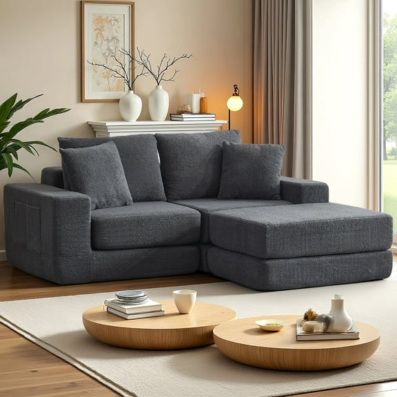 Korser Modular Sectional Couch with L-Shape Chaise,Modern Boneless Cloud Couch with Deep Seating Upholstered Sofa for Living Room,No Assembly Required,Dark Grey