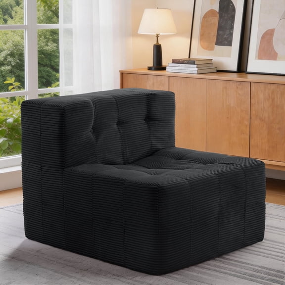 Korser Modular Sectional Sofa with Ottoman Convertible Tofu Block Sofa Floor Sofa Bed for Living Room,No Assembly Required,Corduroy,Black