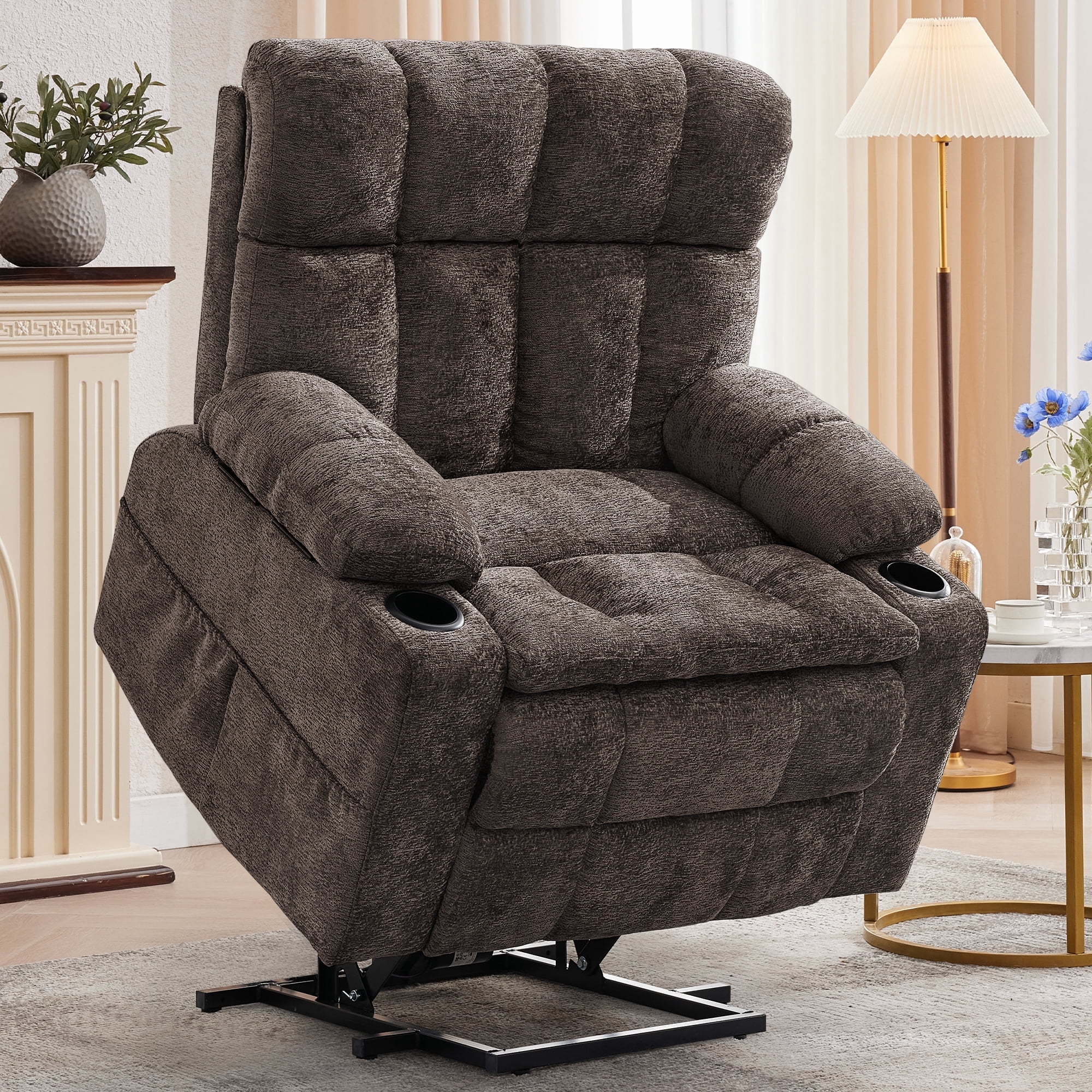 Korser Oversized Dual Motor Power Lift Recliner for Elderly with Adjustable Headrest,Massage Recliner Chair with USB Ports & Type C Electric Lift Chair with Storebox Cupholder for Living Room,Brown