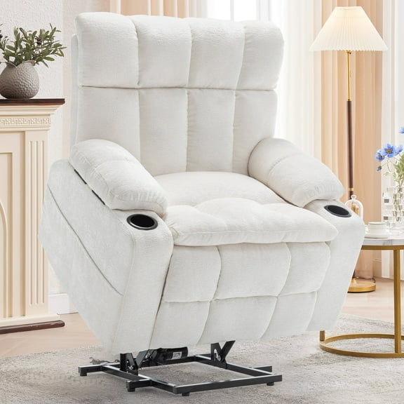 Korser Oversized Dual Motor Power Lift Recliner for Elderly with Adjustable Headrest,Massage Recliner Chair with USB Ports & Type C Electric Lift Chair with Storebox Cupholder for Living Room,Beige