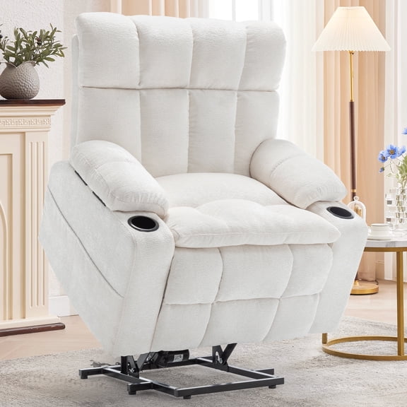 Korser Oversized Dual Motor Power Lift Recliner for Elderly with Adjustable Headrest,Massage Recliner Chair with USB Ports & Type C Electric Lift Chair with Storebox Cupholder for Living Room,Beige