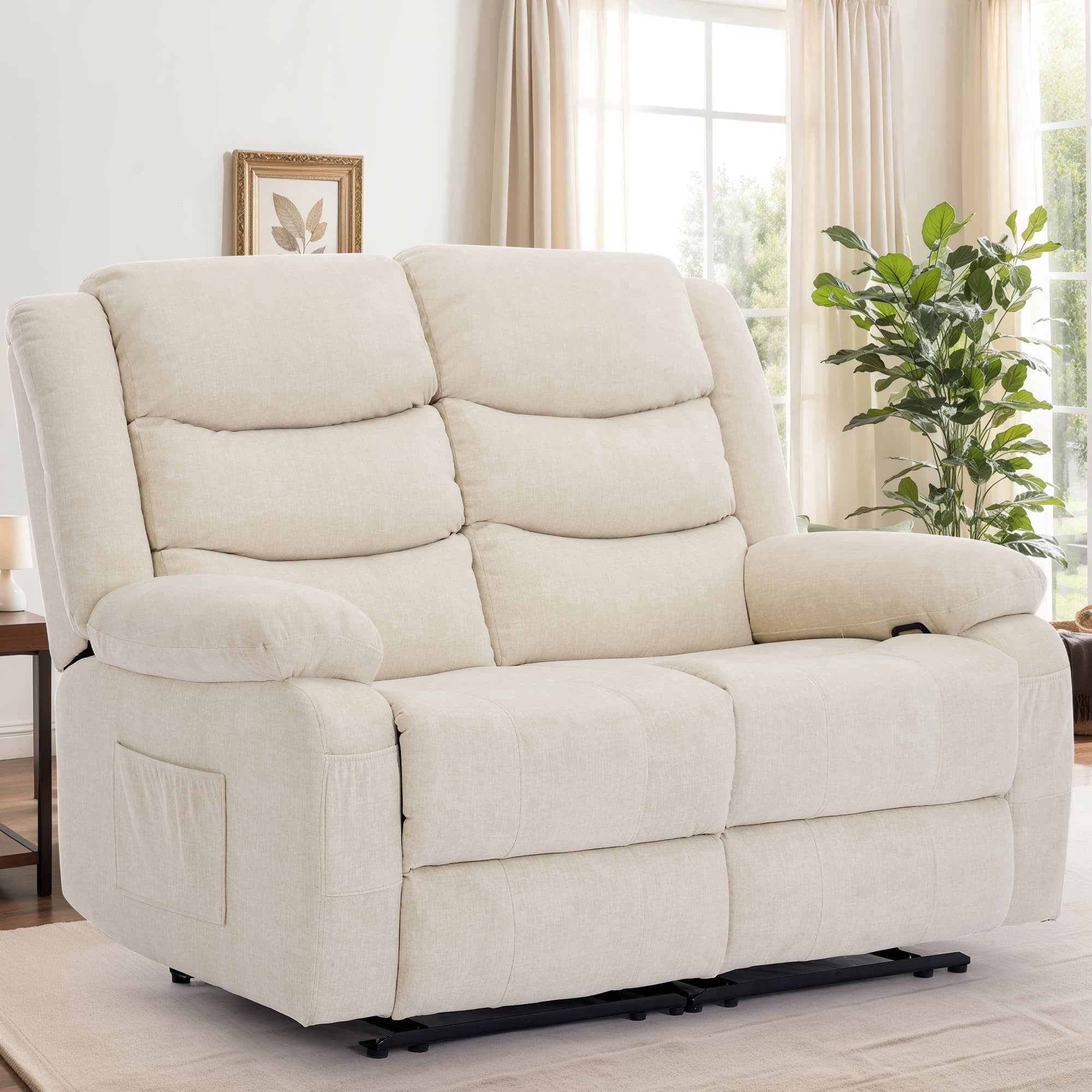 Korser Oversized Loveseat Recliner Sofa with Front Pockets and Side Pockets for Living Room,Home Theater,Beige