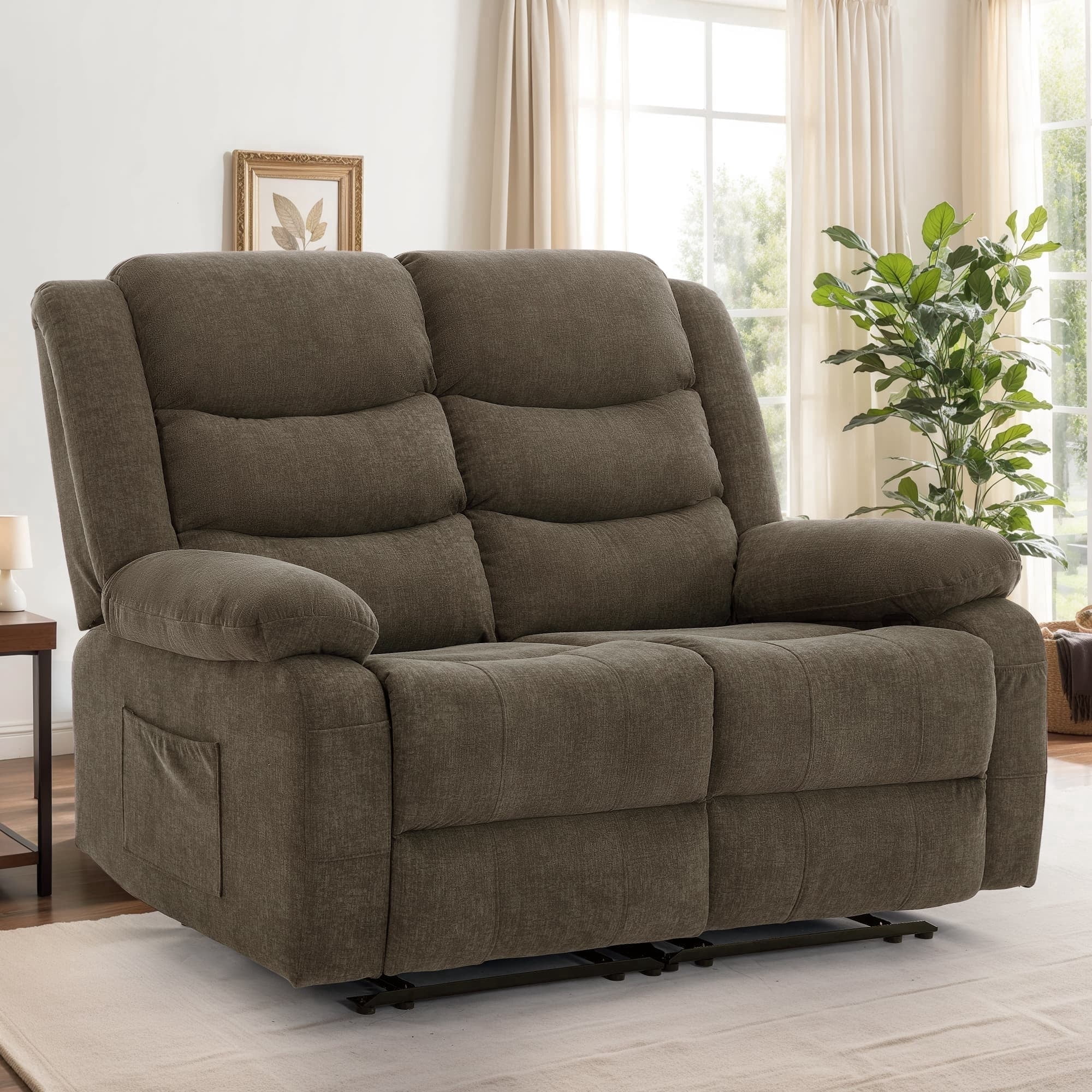 Korser Oversized Loveseat Recliner Sofa with Front Pockets and Side Pockets for Living Room,Home Theater,Brown