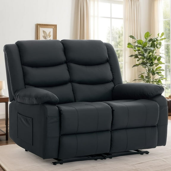 Korser Oversized Loveseat Recliner Sofa with Pockets Faux Leather for Living Room,Home Theater,Black