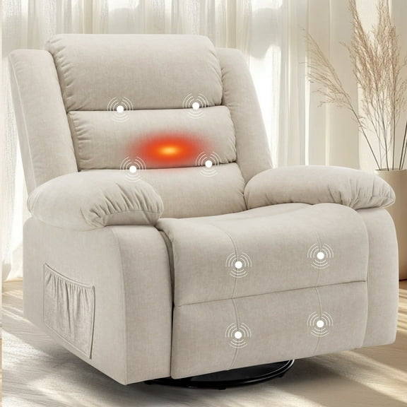 Korser Oversized Swivel Rocker Recliner Chair for Adults 40.6'' Wide for Nursery Living Room,Beige