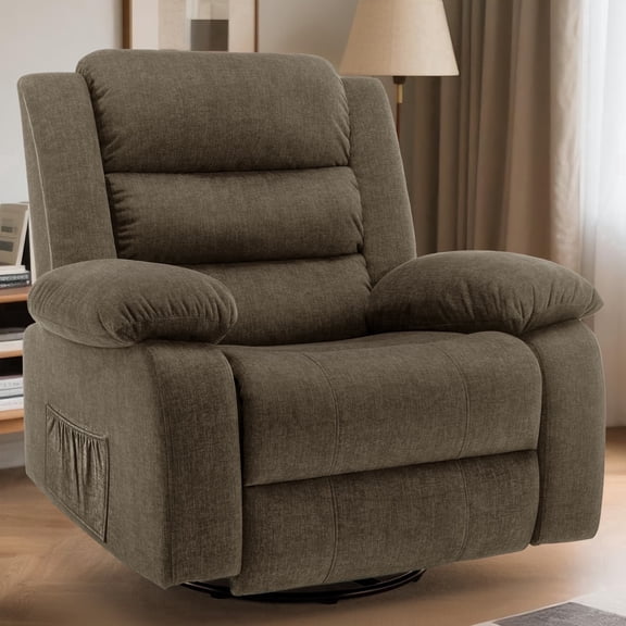 Korser Oversized Swivel Rocker Recliner Chair with Massage and Heating for Living Room,Brown