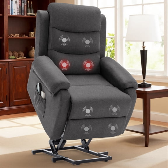 Korser Power Lift Recliner Chair for Elderly with Heat and Massage Recliner Chair with Memory Function Linen Small Lift Chair for Living Room,Dark Grey