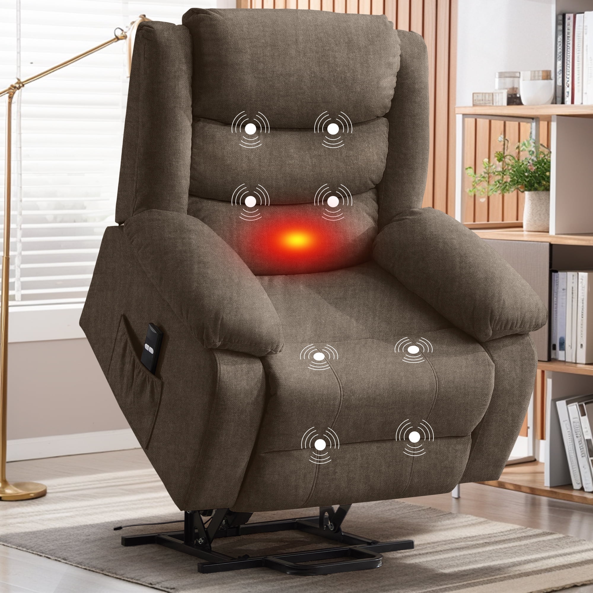 Korser Power Lift Recliner Chair for Elderly with Massage and Heat Oversized for Living Room,Brown