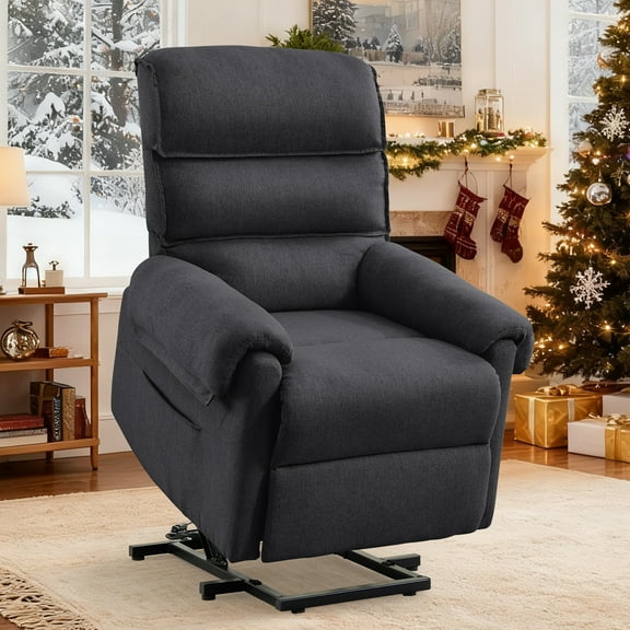 Korser Power Lift Recliner Chair for Elderly with Side Pockets Linen for Small Spaces for Living Room,Black