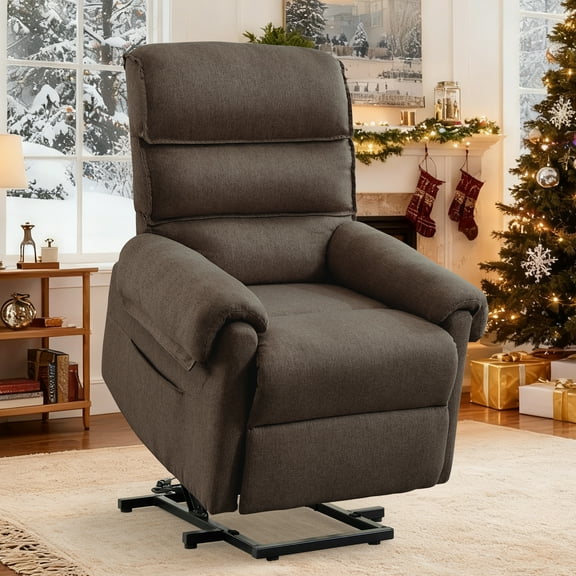 Korser Power Lift Recliner Chair for Elderly with Side Pockets Linen for Small Spaces for Living Room,Brown