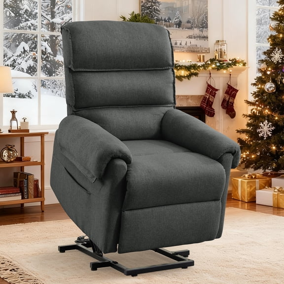 Korser Power Lift Recliner Chair for Elderly with Side Pockets Linen for Small Spaces for Living Room,Dark Grey