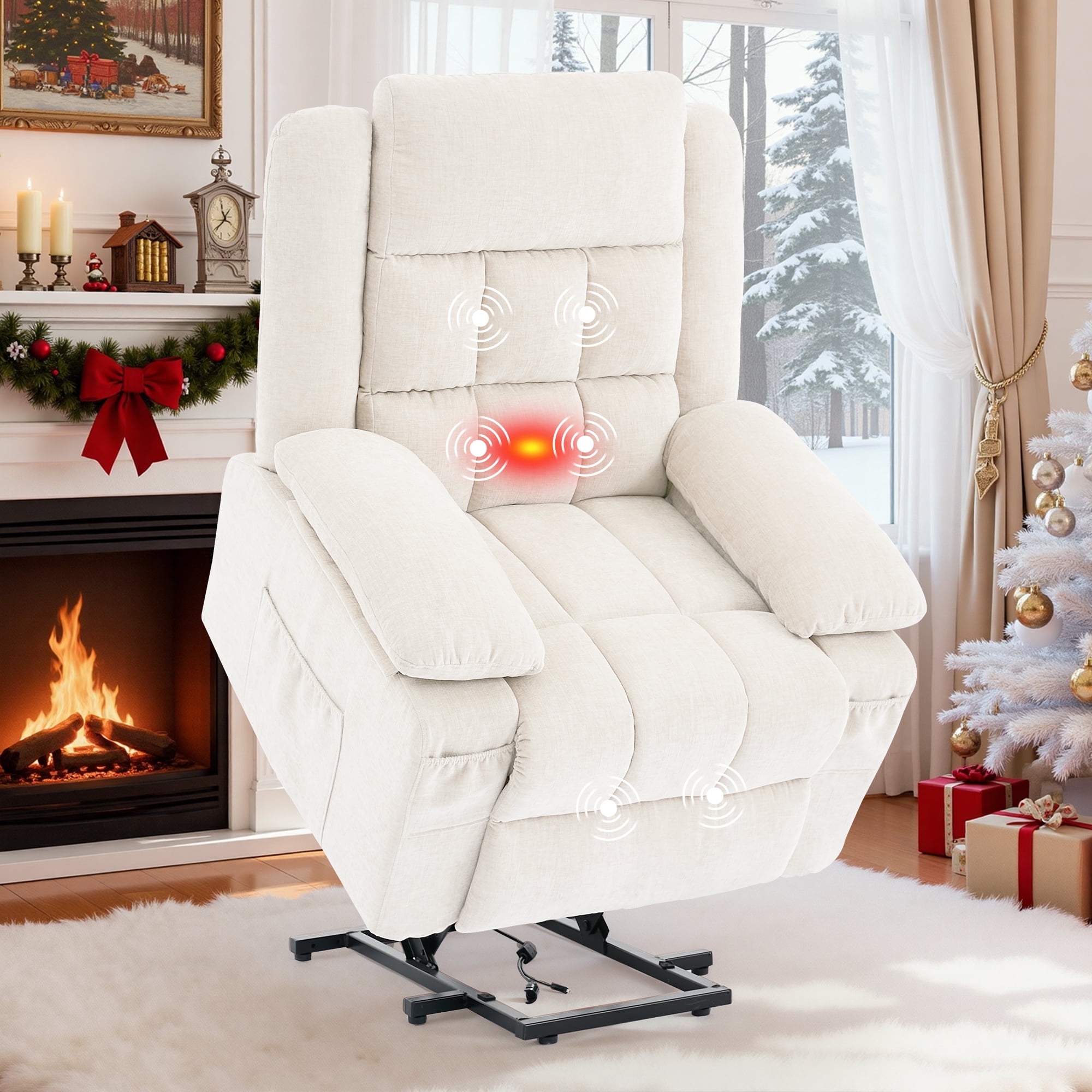 Korser Power Lift Recliner for Elderly with Heat and Massage Recliner Chair with Infinite Position Electric Lift Chair for Living Room,Beige