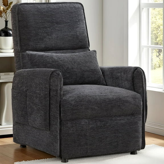 Korser Power Recliner Chair,Chenille Electric Recliner Chairs for Adults for Small Spaces with Memory Function & Side Pockets,Pillow for Living Room,Dark Grey