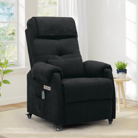 Korser Power Small Recliner Chair for Small Spaces with Wheels and USB Ports for Living Room,Black