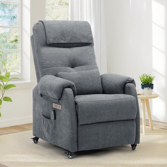 Korser Power Small Recliner Chair for Small Spaces with Wheels and USB Ports for Living Room,Charcoal Gray