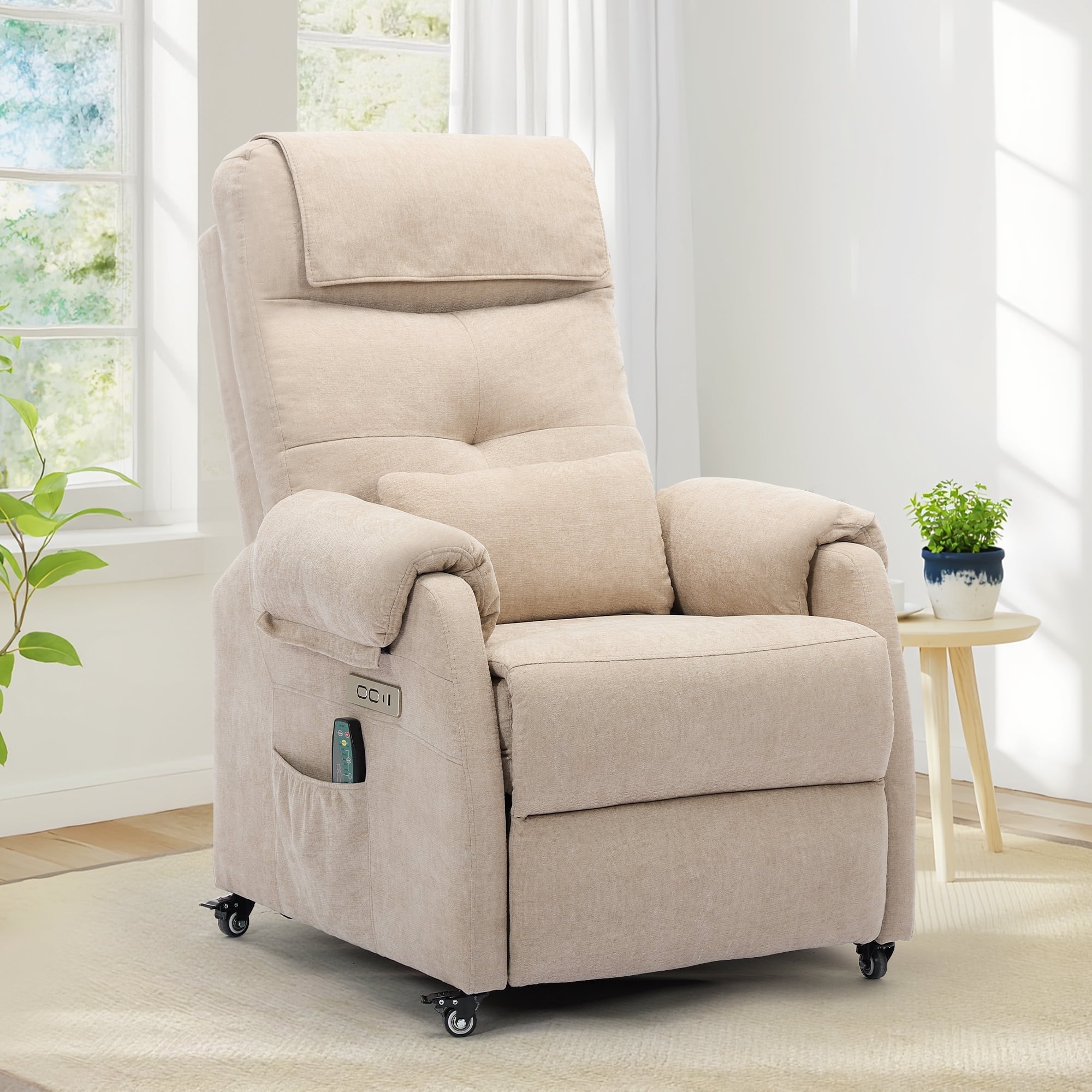 Korser Power Small Recliner Chair for Small Spaces with Wheels and USB Ports for Living Room,Khaki