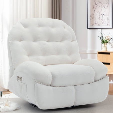 Korser Power Swivel Rocker Recliner Chair with USB Ports Chenille for Living Room,Beige