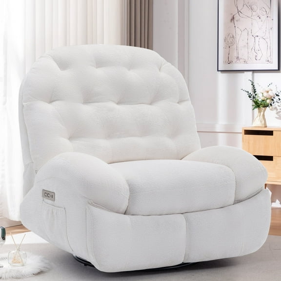 Korser Power Swivel Rocker Recliner Chair with USB Ports Chenille for Living Room,Beige