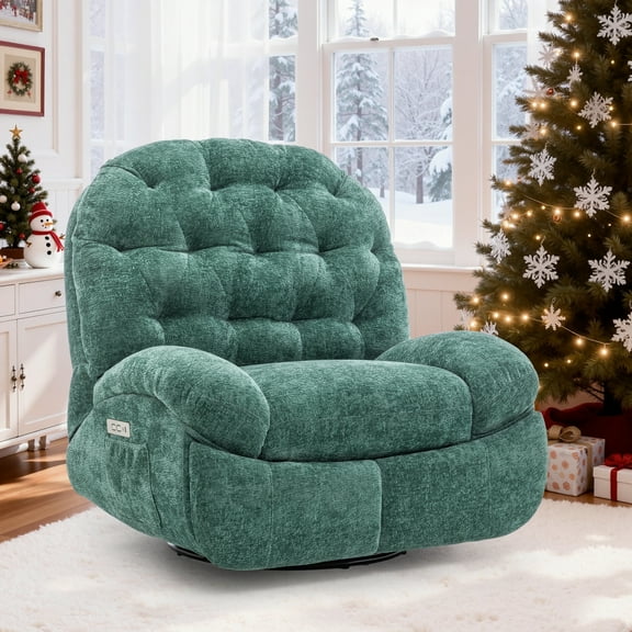 Korser Power Swivel Rocker Recliner Chair with USB Ports Chenille for Living Room,Green