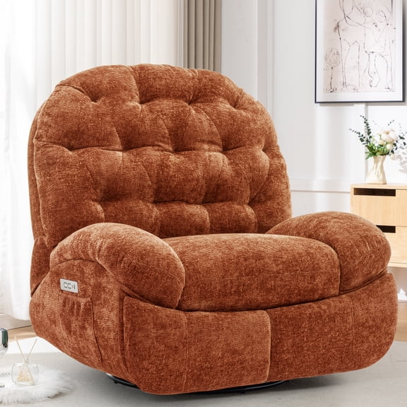 Korser Power Swivel Rocker Recliner Chair with USB Ports Chenille for Living Room,Orange