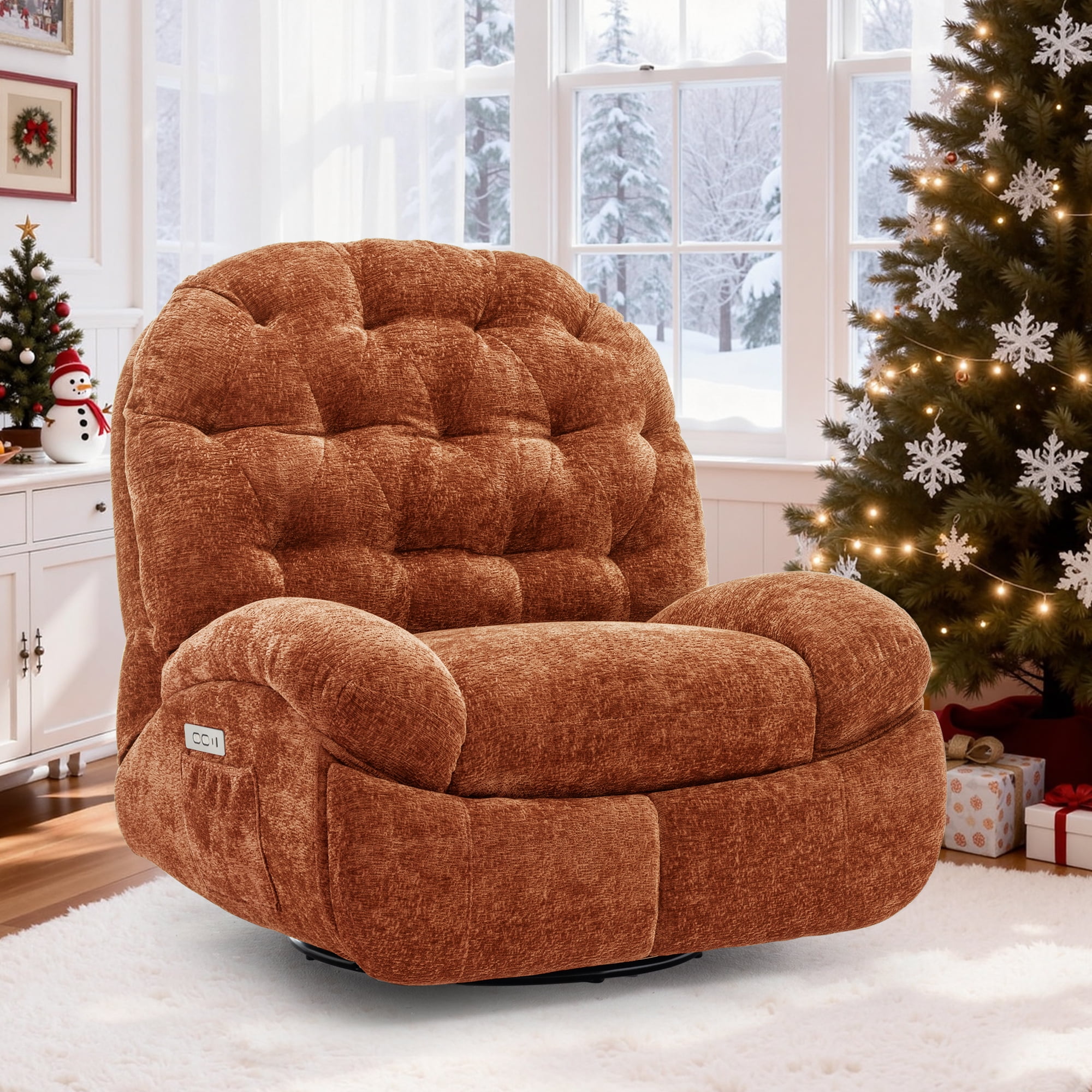 Korser Power Swivel Rocker Recliner Chair with USB Ports Chenille for Living Room,Orange - Walmart.com